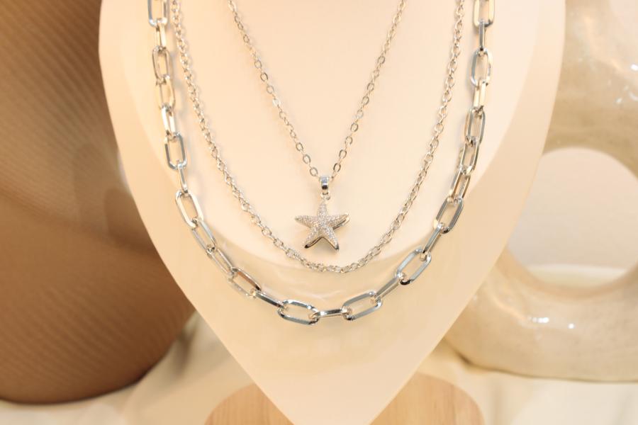 Cadena Triple De Estrella Con Perla Blanca