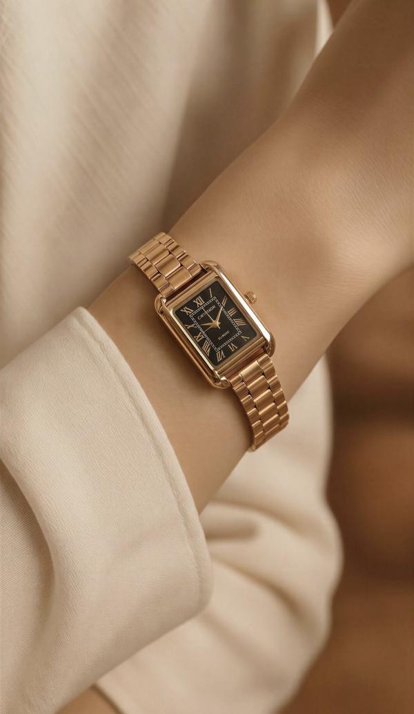 Reloj Vintage Dorado/Negro Rectangular