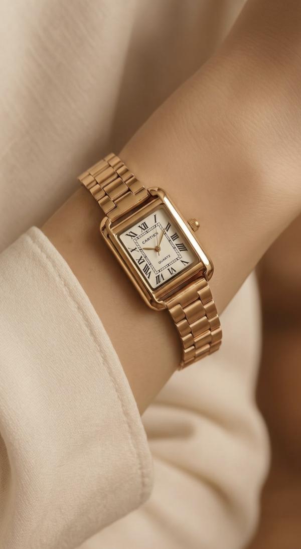 Reloj Vintage Dorado/Blanco Rectangular