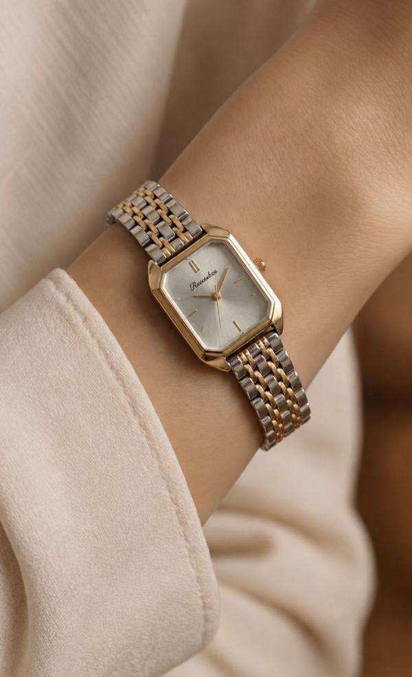 Reloj Vintage Combinado/Gris Rectangular