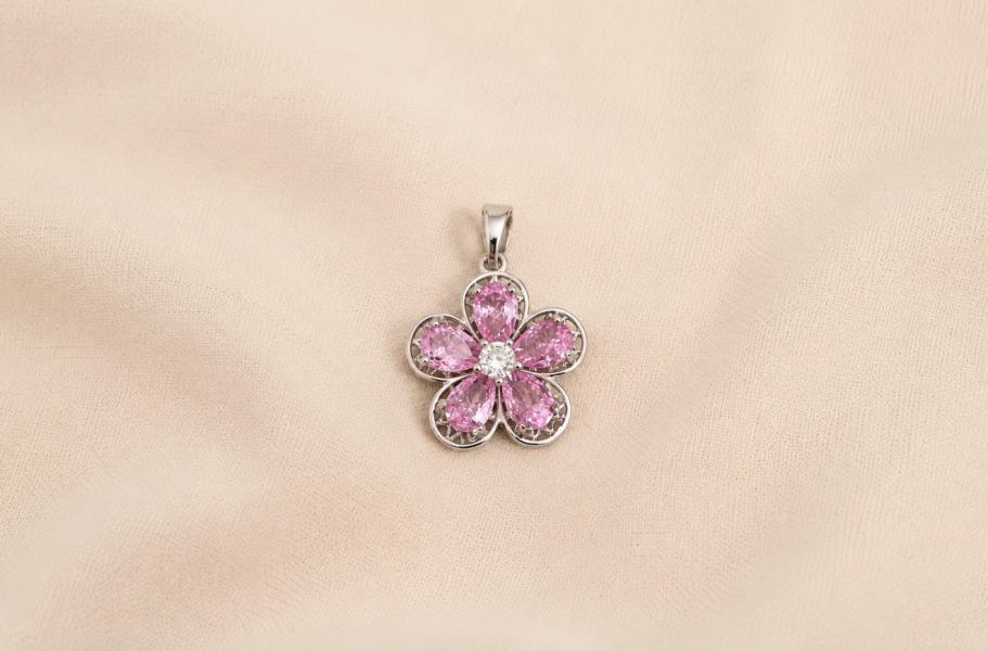 Charm / Dije De Flor Con Zirconia Rosa