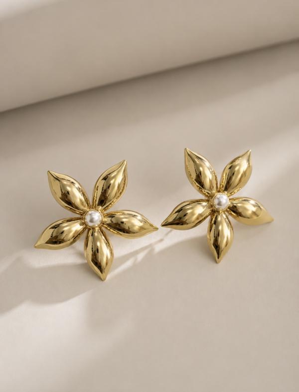 Arete De Flor Con Perla