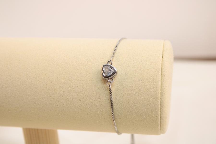 Pulsera Ajustable De Corazón Con Zirconia Blanco