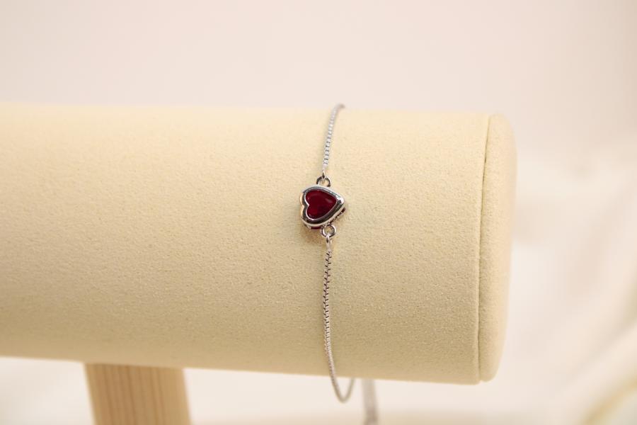 Pulsera Ajustable De Corazón Con Zirconia Roja