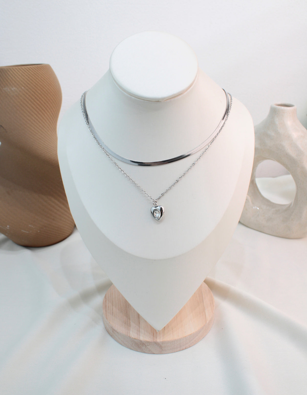 Cadena Doble Con Dije De Corazón Con Zirconia