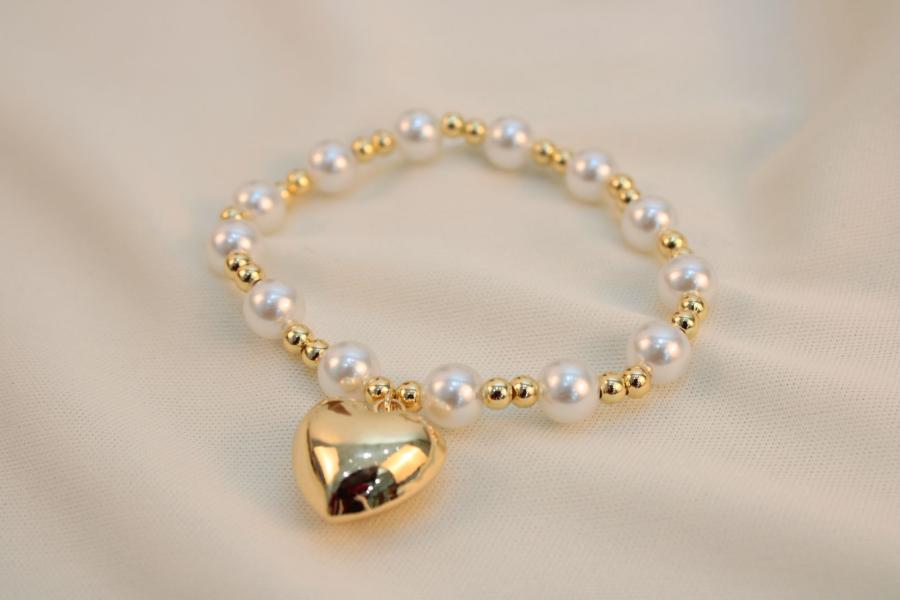 Pulsera ajustable perlas y corazon