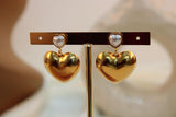 Arete acero corazon doble con perla