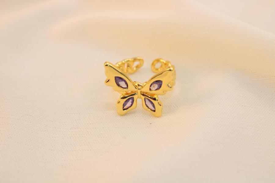 Anillo De Mariposa Con Zirconias Moradas En