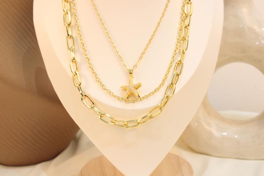 Cadena Triple De Estrella Con Perla Blanca