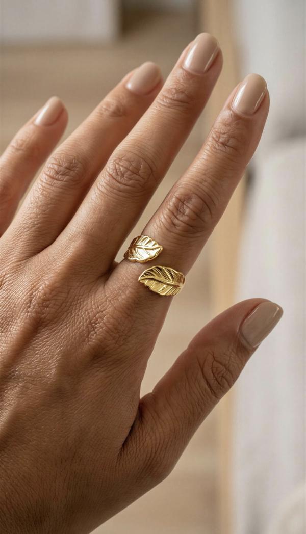 Anillo Acero Hojas