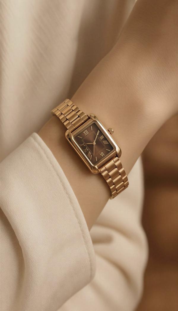 Reloj Vintage Dorado/Café Rectangular