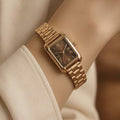 Reloj Vintage Dorado/Café Rectangular