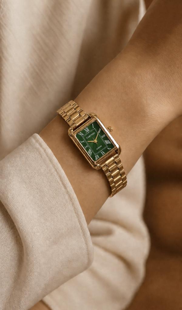 Reloj Vintage Dorado/Verde Rectangular