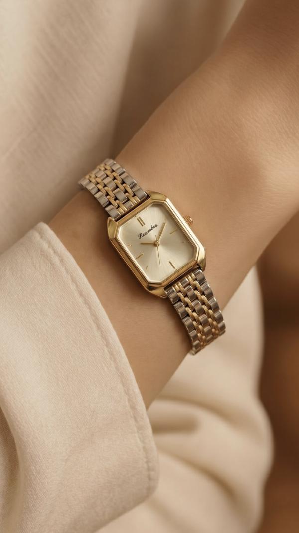 Reloj Vintage Combinado/Blanco Rectangular