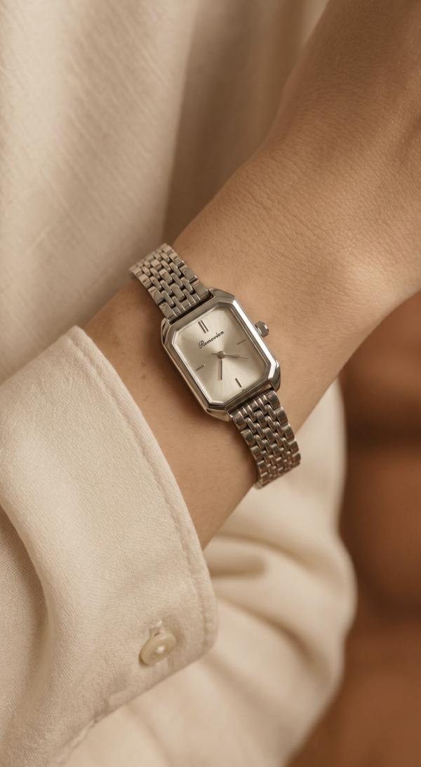 Reloj Vintage Plateado/Blanco Rectangular