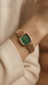 Reloj Vintage Dorado/Verde Cuadrado