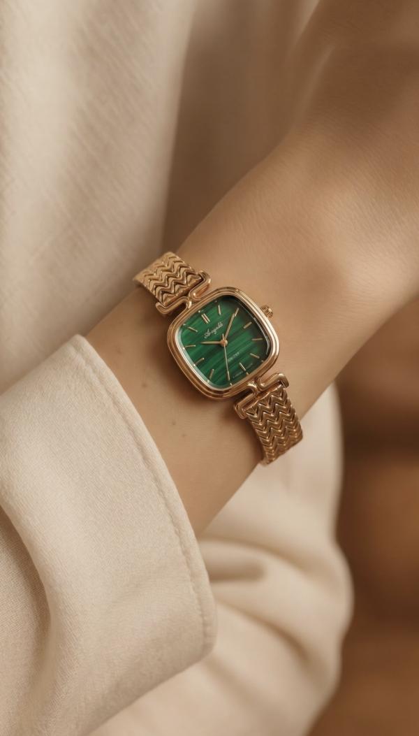Reloj Vintage Dorado/Verde Cuadrado