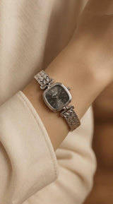Reloj Vintage Plateado/Negro Cuadrado