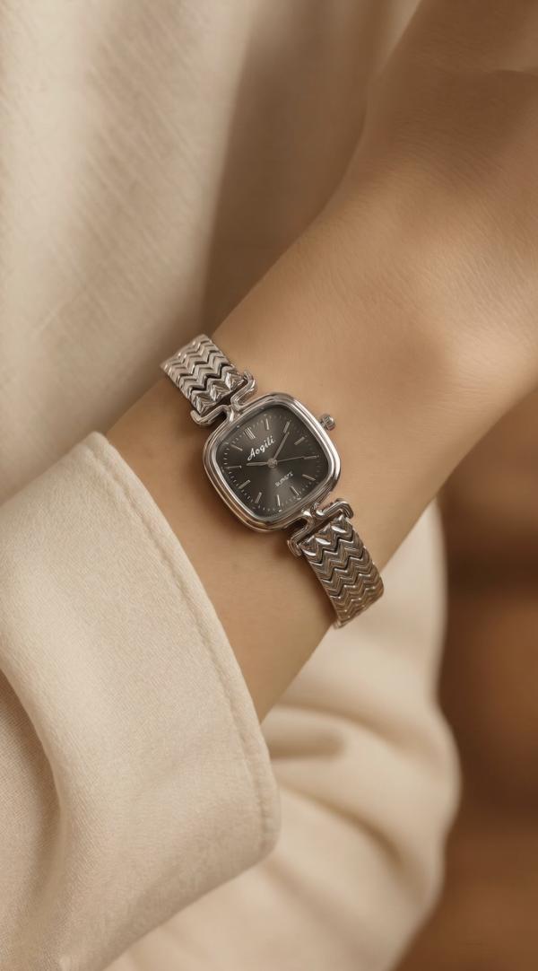 Reloj Vintage Plateado/Negro Cuadrado