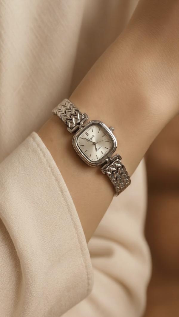 Reloj Vintage Plateado/Blanco Cuadrado