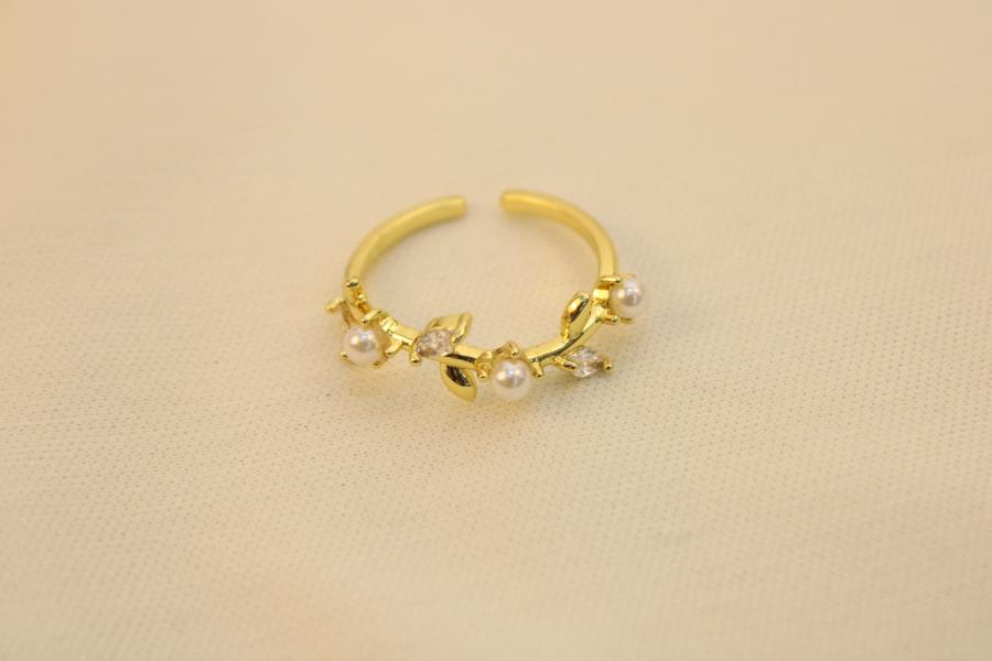 Anillo De Hojas Con Perlas