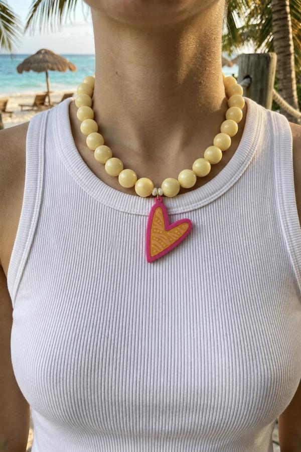 Cadena De Chicle Dije Corazón Rosa/Amarillo