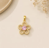 Charm / Dije De Flor Con Zirconia Rosa