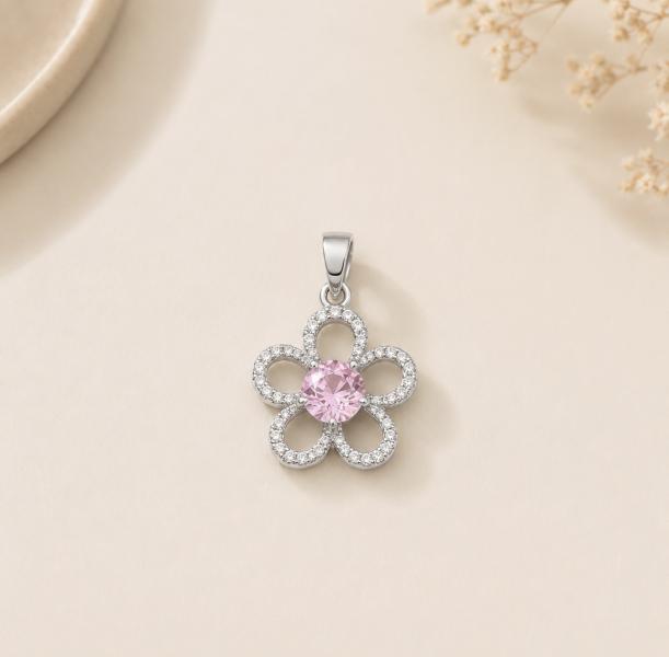 Charm / Dije De Flor Con Zirconia Rosa
