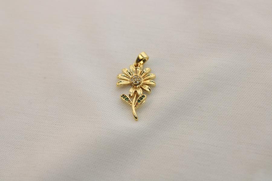Charm / Dije De Girasol Con Dos Hojas