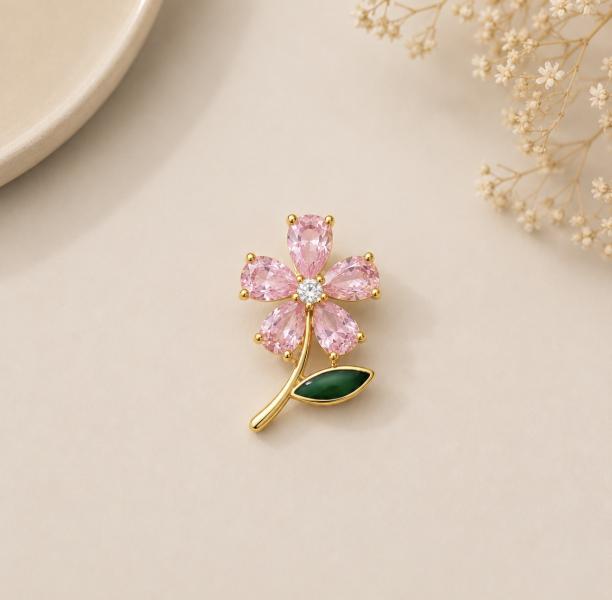 Charm / Dije De Flor Rosada Con Un Tallo