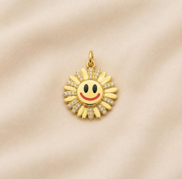 Charm / Dije De Flor Con Carita Feliz