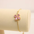 Pulsera Ajustable De Flor Con Zirconia Rosa