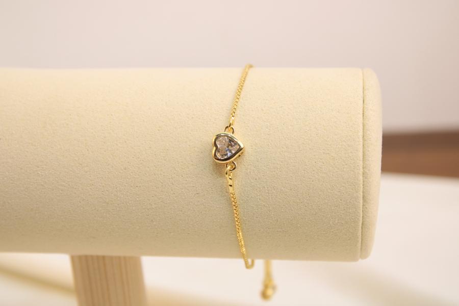 Pulsera Ajustable De Corazón Con Zirconia Blanco