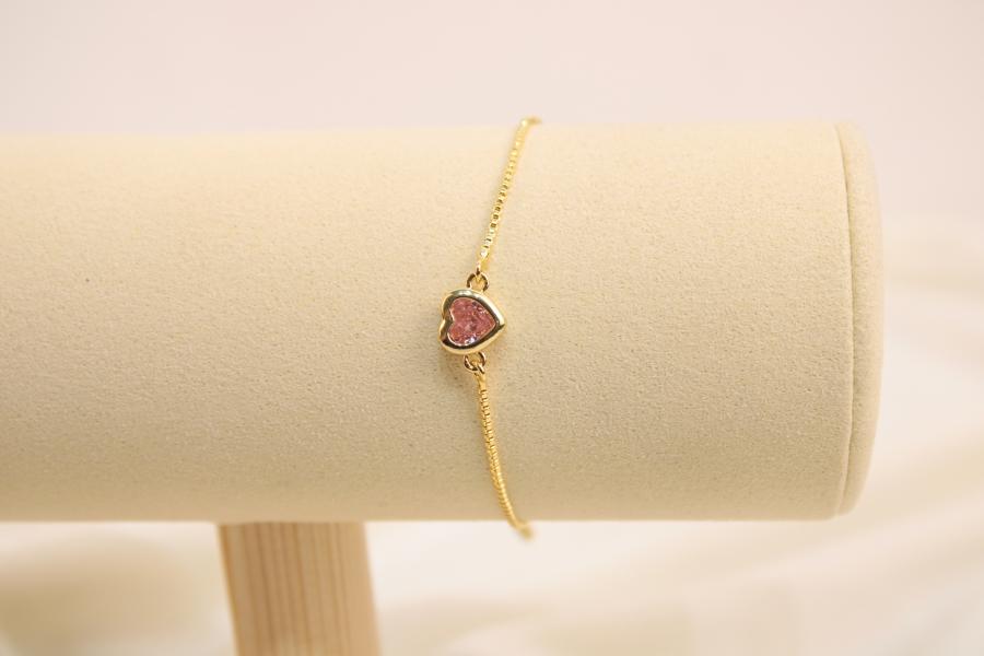 Pulsera Ajustable De Corazón Con Zirconia Rosa