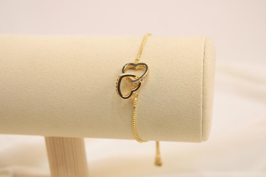 Pulsera Ajustable De Corazón Doble