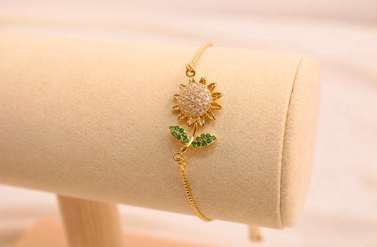 Pulsera Ajustable Antiestrés De Girasol Con Tallo